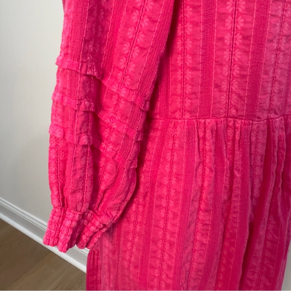 J. Jill Womens Hot Pink Button-Front Tiered Peasant Dress Size Medium - Picture 12 of 14